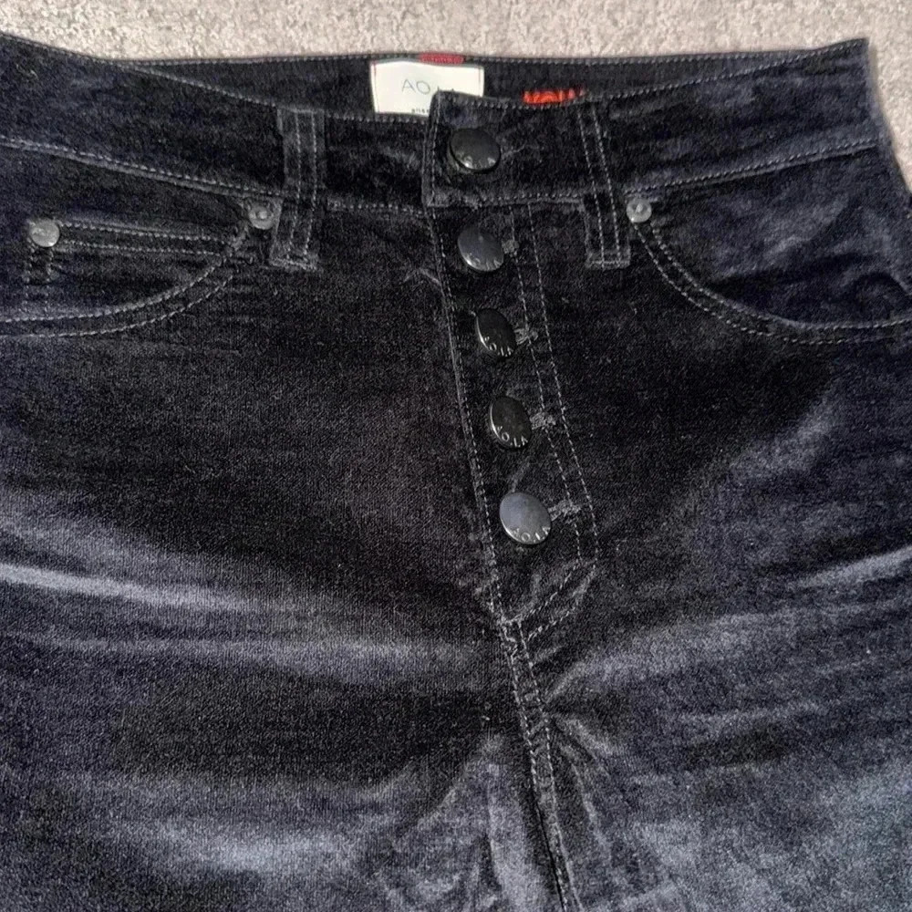 Alice and Olivia Black Velvet Skinny Jeans High Rise Sz 24 Designer Trendy Women - Picture 4 of 11